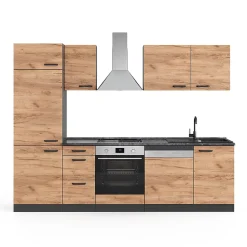 Vicco Cuisine Chêne doré/anthracite 270cm sans plan de travail, avec armoire haute