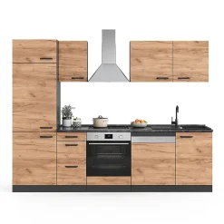 Vicco Cuisine Chêne doré/anthracite 270cm sans plan de travail, avec armoire haute