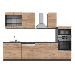 Vicco Cuisine Chêne doré/anthracite 300cm avec armoire haute, PT Anthracite