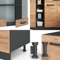 Vicco Cuisine Chêne doré/anthracite 160cm sans PT