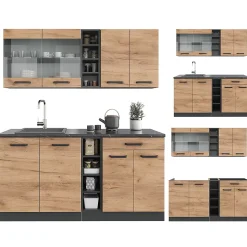 Vicco Cuisine Chêne doré/anthracite 160cm sans PT