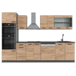 Vicco Cuisine Chêne doré/anthracite 300cm avec armoire haute, PT Anthracite