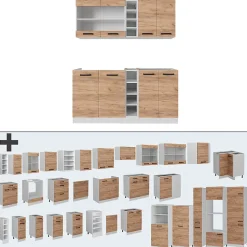 Vicco Cuisine Chêne doré/blanc 160cm sans PT