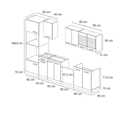 Vicco Cuisine Chêne doré/blanc 300cm sans PT