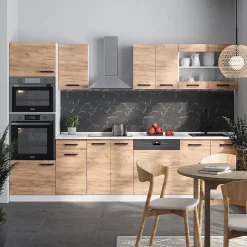 Vicco Cuisine Chêne doré/blanc 300cm sans PT