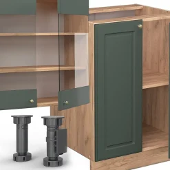 Vicco Cuisine Chêne vert et or/chêne doré 300cm avec armoire haute, sans PT