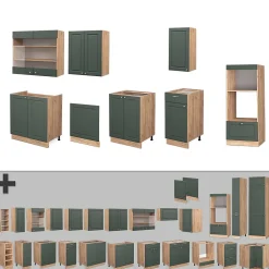 Vicco Cuisine Chêne vert et or/chêne doré 300cm avec armoire haute, sans PT