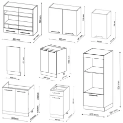 Vicco Cuisine Chêne vert et or/chêne doré 300cm avec armoire haute, sans PT