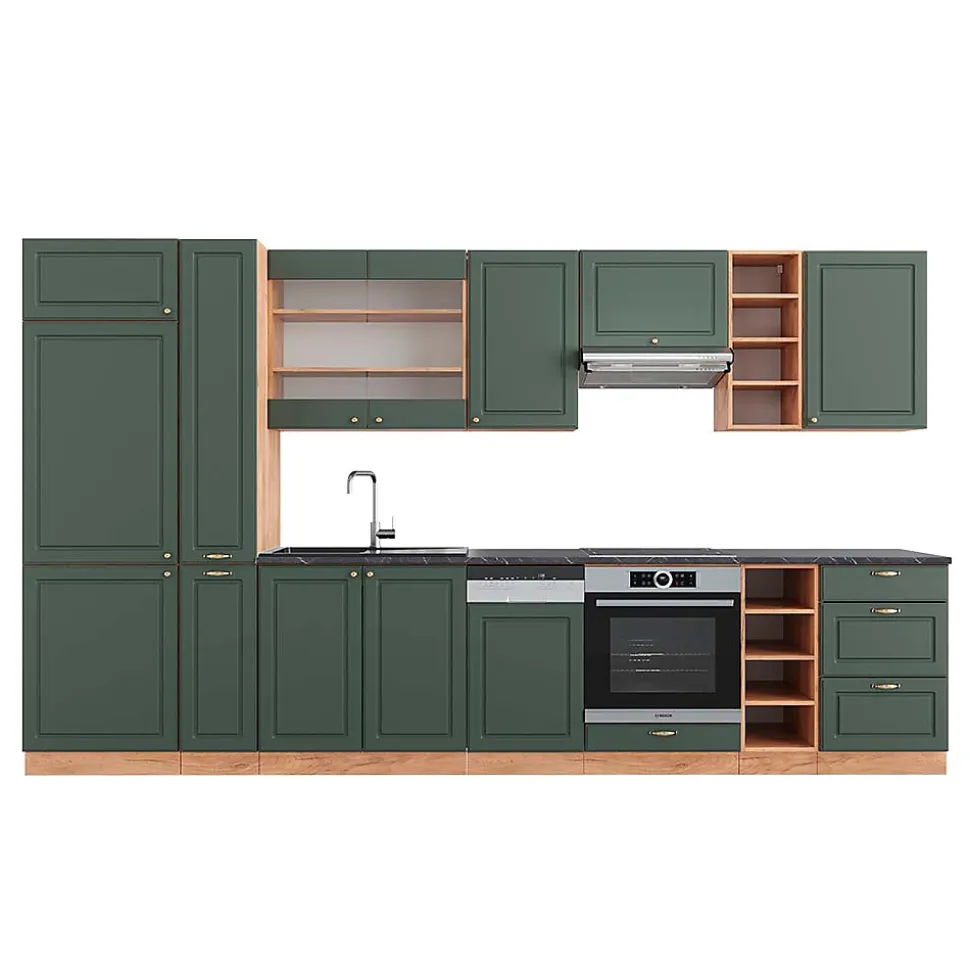 Vicco Cuisine Chêne vert et or/chêne doré 355cm , PT Anthracite