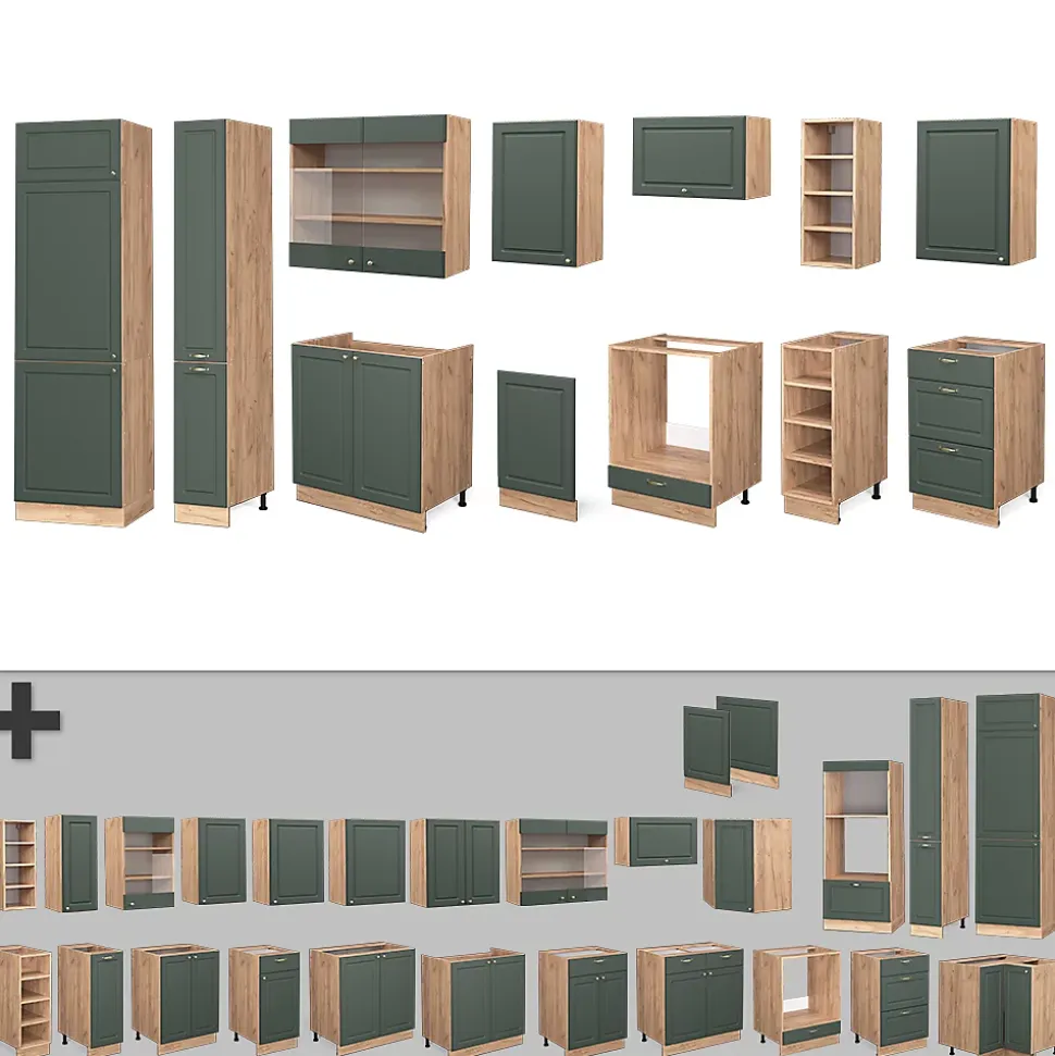 Vicco Cuisine Chêne vert et or/chêne doré 355cm , PT Anthracite