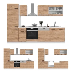 Vicco Cuisine complète Blanc campagnard/Chêne doré 350cm , PT Chêne