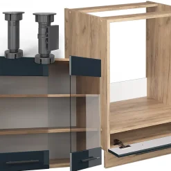 Vicco Cuisine dangle bleu foncé brillant/chêne doré 160x190cm , PT Anthracite