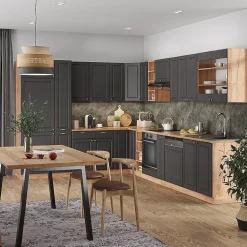 Vicco Cuisine en angle Anthracite Campagne/Chêne doré 347x257cm , PT Marbre