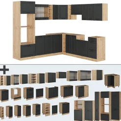 Vicco Cuisine en angle Anthracite Campagne/Chêne doré 237x60cm sans PT