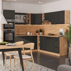 Vicco Cuisine en angle Anthracite Campagne/Chêne doré 237x60cm sans PT