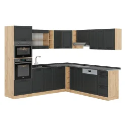Vicco Cuisine en angle Anthracite Campagne/Chêne doré 237x60cm sans PT