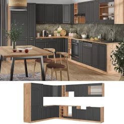 Vicco Cuisine en angle Anthracite Campagne/Chêne doré 347x257cm , PT Chêne