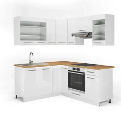 Vicco Cuisine en angle blanc brillant/blanc 160x190cm , PT Chêne