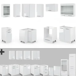 Vicco Cuisine en angle blanc brillant/blanc 160x190cm , PT Chêne