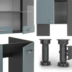 Vicco Cuisine en angle Bleu-gris/anthracite 237x247cm , PT Chêne