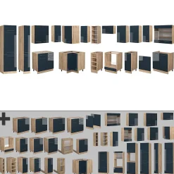 Vicco Cuisine en angle bleu foncé brillant/chêne doré 257x60cm , PT Marbre