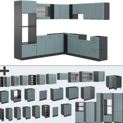 Vicco Cuisine en angle Bleu-gris/anthracite 237x247cm , PT Marbre