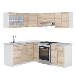 Vicco Cuisine en angle Blanc/Sonoma 207x167cm , PT Marbre