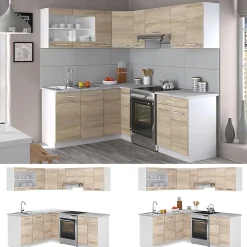 Vicco Cuisine en angle Blanc/Sonoma 207x167cm , PT Marbre