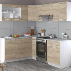 Vicco Cuisine en angle Blanc/Sonoma 207x167cm , PT Marbre