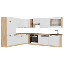 Vicco Cuisine en angle Blanc campagne 347x60cm , PT Chêne