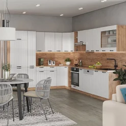 Vicco Cuisine en angle Blanc campagne 347x60cm , PT Chêne