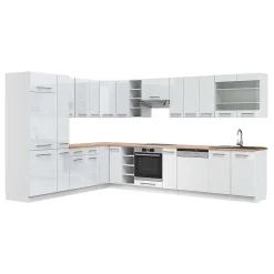 Vicco Cuisine en angle blanc brillant/blanc 347x257cm , PT Chêne