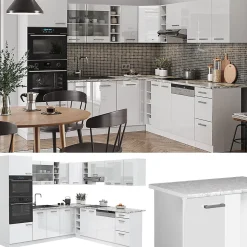 Vicco Cuisine en angle blanc brillant/blanc 237x247cm , PT Chêne