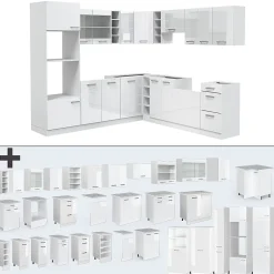 Vicco Cuisine en angle blanc brillant/blanc 237x247cm , PT Chêne