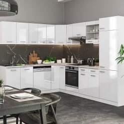 Vicco Cuisine en angle blanc brillant/blanc 227x287cm , PT Chêne