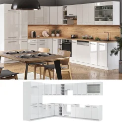 Vicco Cuisine en angle blanc brillant/blanc 347x257cm sans PT
