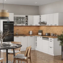 Vicco Cuisine en angle Blanc campagne/blanc 237x60cm , PT Marbre