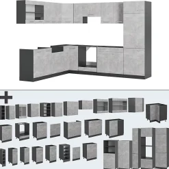 Vicco Cuisine en angle Béton/Anthracite 227x287cm sans PT