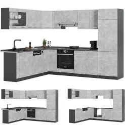 Vicco Cuisine en angle Béton/Anthracite 227x287cm sans PT