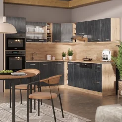 Vicco Cuisine en angle Béton noir/chêne doré 237x247cm PT Anthracite