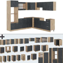 Vicco Cuisine en angle Béton noir/chêne doré 237x247cm PT Anthracite