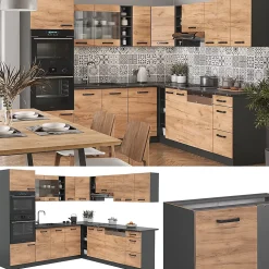 Vicco Cuisine en angle Chêne doré/anthracite 237x60cm sans PT