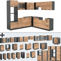 Vicco Cuisine en angle Chêne doré/anthracite 237x60cm sans PT