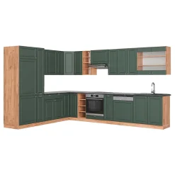 Vicco Cuisine en angle Chêne vert et or/chêne doré 347x257cm , PT Anthracite