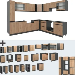 Vicco Cuisine en angle Chêne doré/anthracite 257x277cm J-Shape, PT Chêne