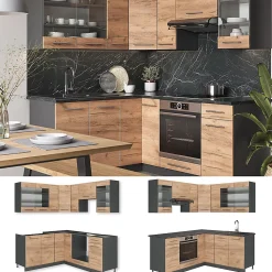 Vicco Cuisine en angle Chêne doré/anthracite 160x190cm , PT Anthracite