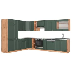 Vicco Cuisine en angle Chêne vert et or/chêne doré 347x257cm , PT Marbre