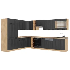 Vicco Cuisine en angle Gris foncé 347x60cm , PT Chêne