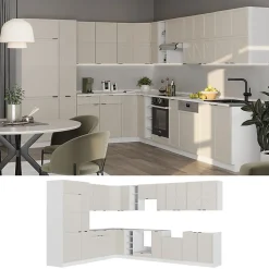 Vicco Cuisine en angle GrisBeige/Blanc 347x257cm , PT Anthracite