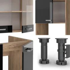 Vicco Cuisine en angle Noir brillant/Chêne doré 237x247cm , PT Chêne